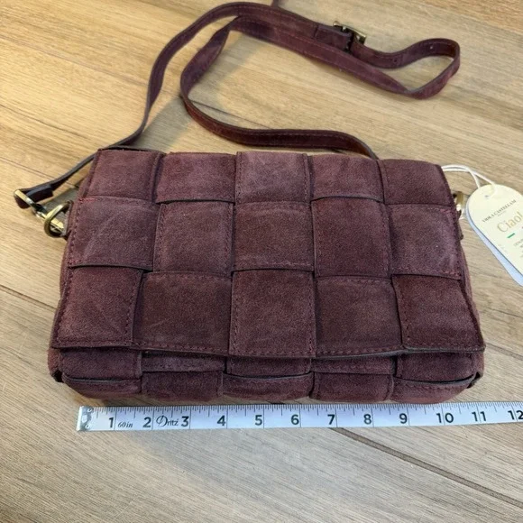 Purple Genuine Suede Leather Crossbody Bag - Made In Italy - Picture 8 of 10